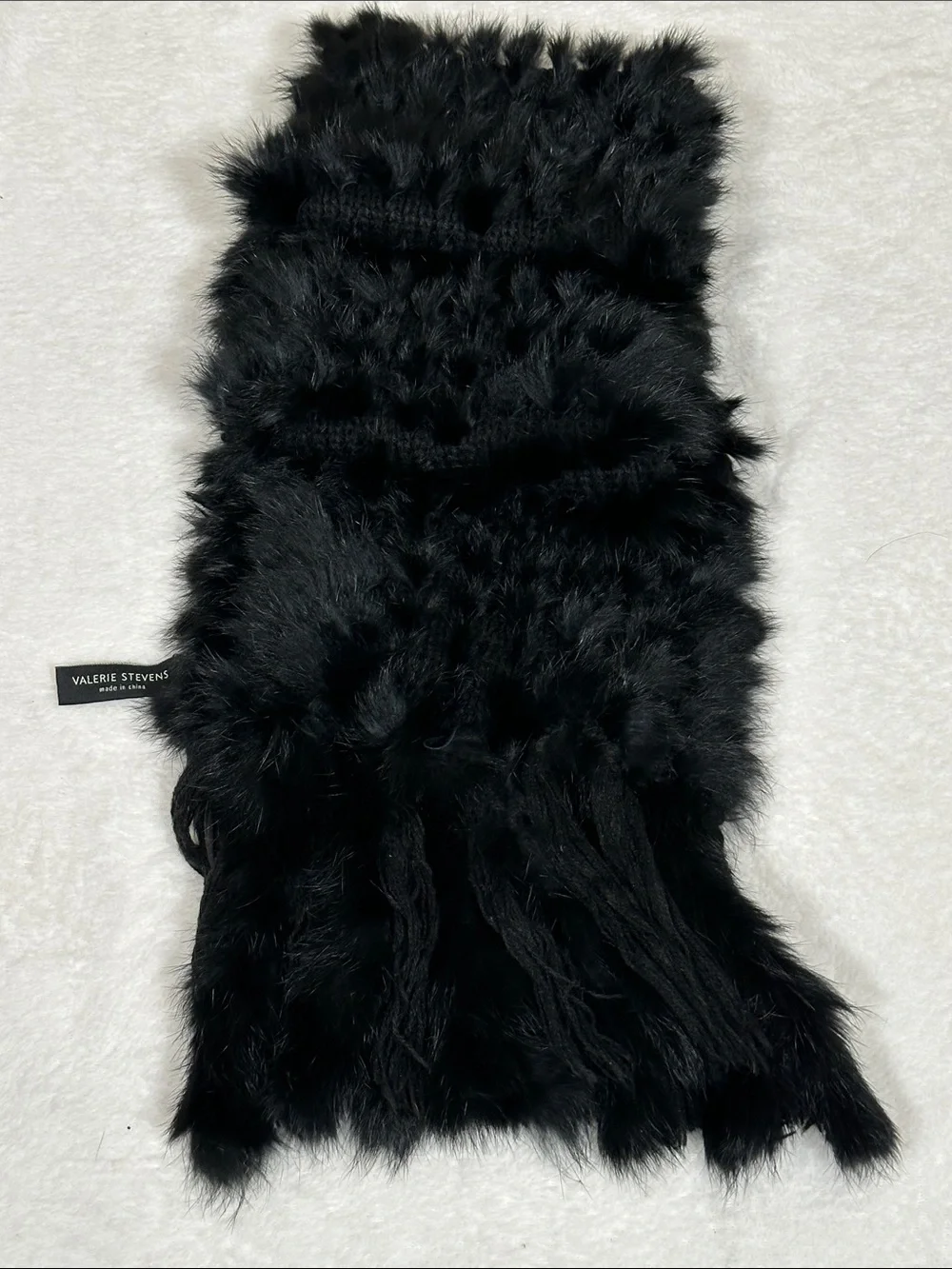 Valerie Stevens Plush Black Rabbit Fur Fringe Scarf!